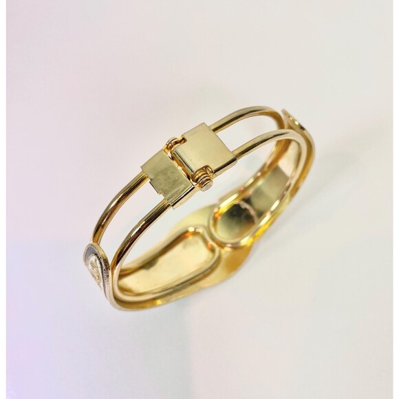 Vintage Cloisonné Enamel Guilloche Rose Butterflies Bangle Hinged Cuff Bracelet - Picture 4 of 7